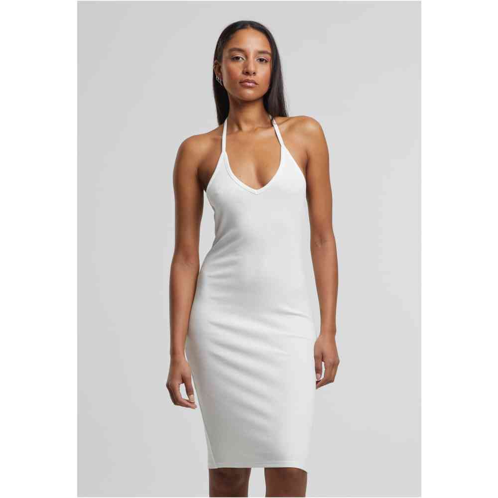 Urban Classics - Rib Jersey Neckholder Bodycon Kleid - Gebrochenes Weiß